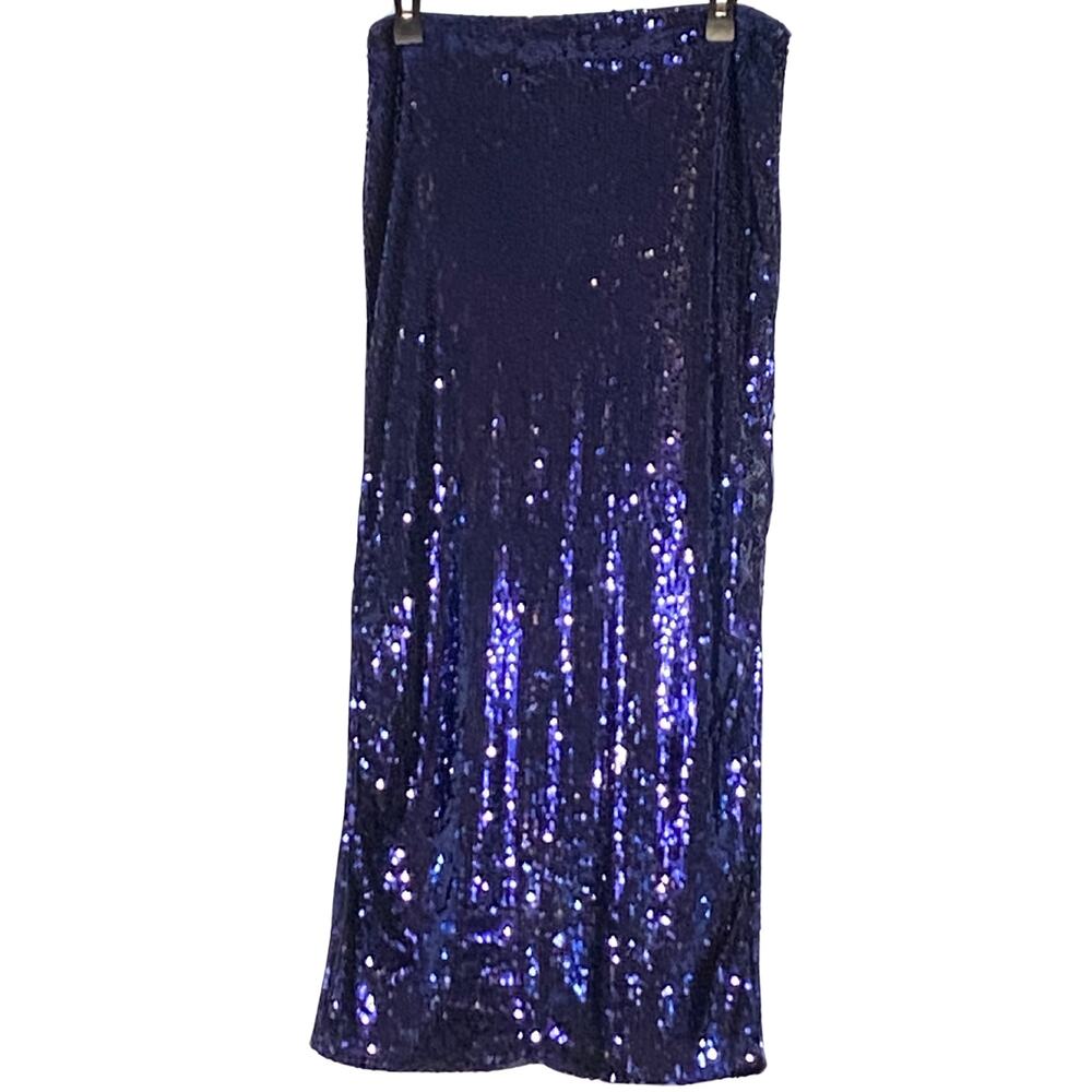 BLUE SEQUIN MIDI SKIRT